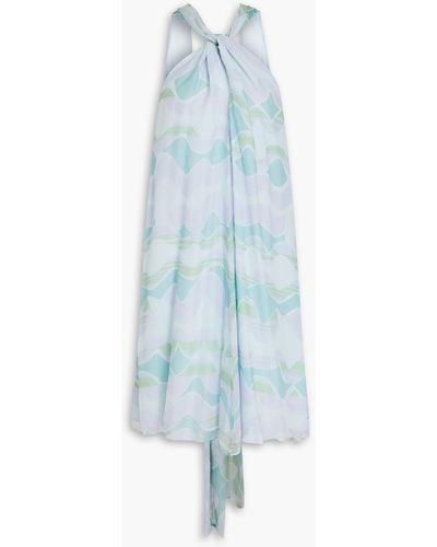 Emporio Armani Printed Silk-chiffon Halterneck Mini Dress - Blue