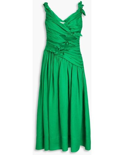 Zimmermann Cutout Knotted Linen Midi Dress - Green