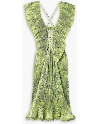 Stella McCartney Ruffled Printed Plissé-satin Midi Dress - Green