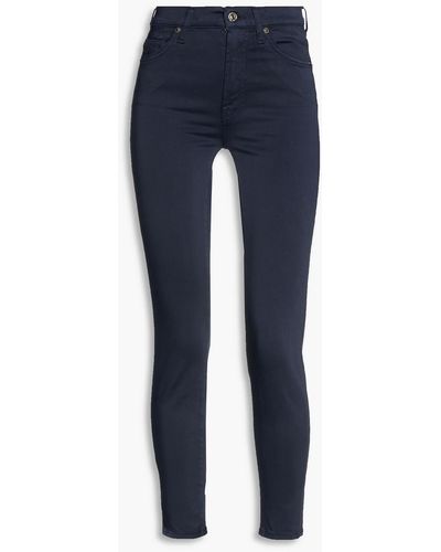 7 For All Mankind Cropped Cotton-blend Sateen Skinny Trousers - Blue