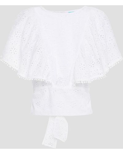 Melissa Odabash Kristal Bow-detailed Ruffled Broderie Anglaise Cotton Top - White