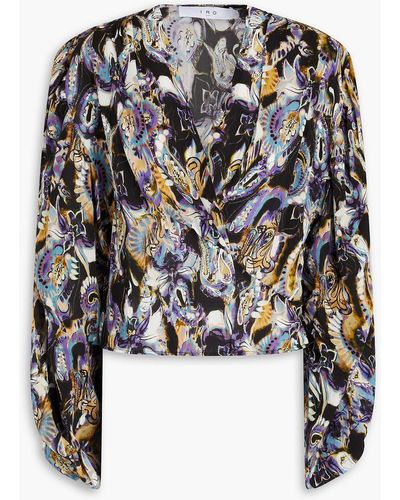 IRO Dena Wrap-effect Printed Crepe De Chine Blouse - Black