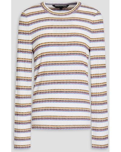 Veronica Beard Iredell Striped Ribbed-knit Sweater - Grey
