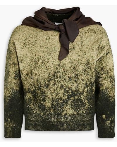 Maison Margiela Satin-trimmed Bleached Wool And Cotton-blend Sweater - Green