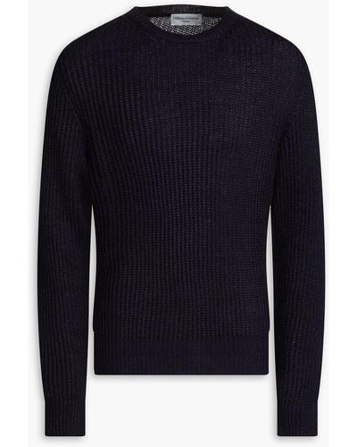 Officine Generale Marco Ribbed Linen And Cotton-blend Sweater - Blue