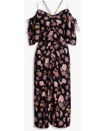 Hofmann Copenhagen Sasha Cold-shoulder Printed Crepe Midi Dress - Black