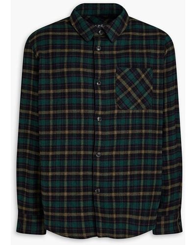 A.P.C. Checked Cotton-blend Flannel Overshirt - Black