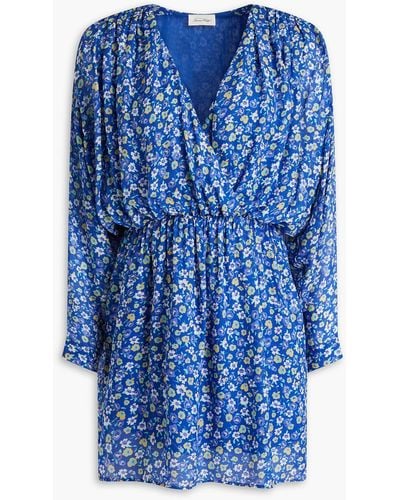 American Vintage Aboodi Gathered Floral-print Crepe Mini Dress - Blue