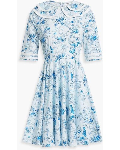 BATSHEVA Kent Floral-print Cotton-poplin Mini Dress - Blue
