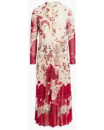 RED Valentino Pussy-bow Printed Chiffon Maxi Dress - Red