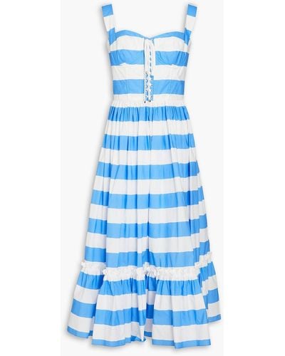 Dolce & Gabbana Gathered Striped Cotton-poplin Midi Dress - Blue