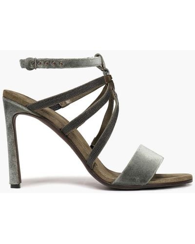 Brunello Cucinelli Bead-embellished velvet sandals - Grün
