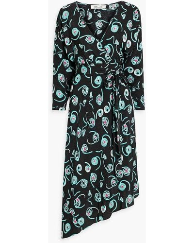 Diane von Furstenberg Eloise Asymmetric Jacquard Midi Wrap Dress - Green