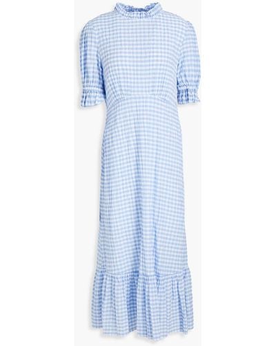 Ghost Solene Gingham Seersucker Midi Dress - Blue