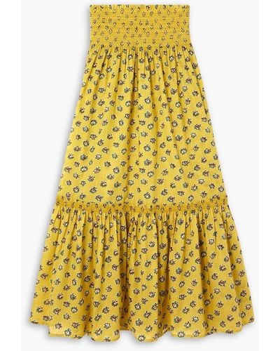 Tory Burch Convertible Smocked Floral-print Cotton-voile Skirt - Yellow