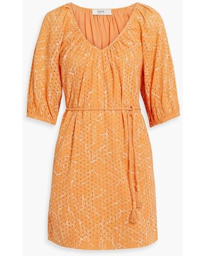 Joie Tillman Printed Broderie Anglaise Cotton Mini Dress - Orange