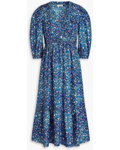 Sandro Floral-print Silk-twill Midi Dress - Blue