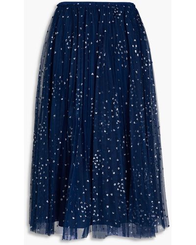 RED Valentino Pleated Glittered Tulle Midi Skirt - Blue