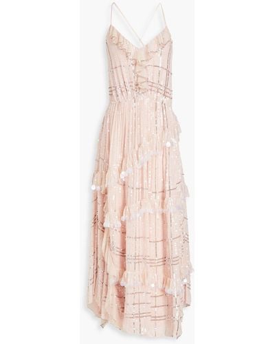 Temperley London Sylvan Tiered Crepe De Chine Midi Dress - Pink