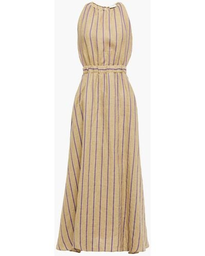 Sandro Ro Talia Cutout Striped Linen-blend Midi Dress - Natural