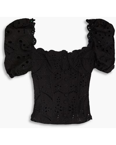 Charo Ruiz Ella Button-embellished Broderie Anglaise Cotton-blend Bustier Top - Black