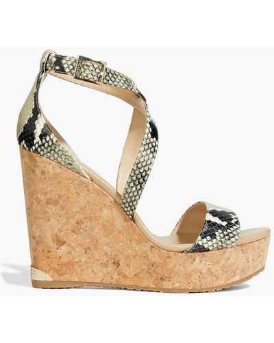 Jimmy Choo Portia 120 Snake-effect Leather Wedge Sandals - Multicolor