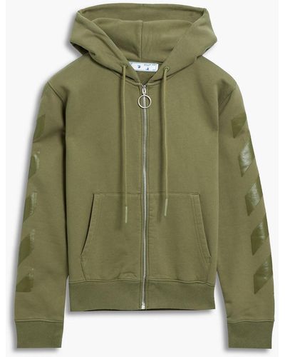 Off-White c/o Virgil Abloh Slim-fit Printed French Cotton-terry Hoodie - Green
