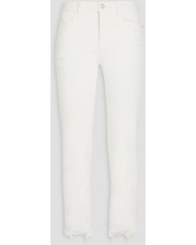 FRAME Le High Straight Cropped Distressed High-rise Straight-leg Jeans - White