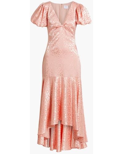 ONE33 SOCIAL Asymmetric Ruched Satin-jacquard Maxi Dress - Pink