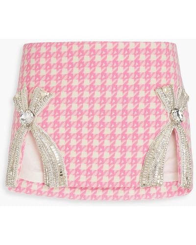 Area Embellished Houndstooth Wool-blend Tweed Mini Skirt - Pink