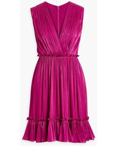 Costarellos Ruffled Satin-jacquard Mini Dress - Purple