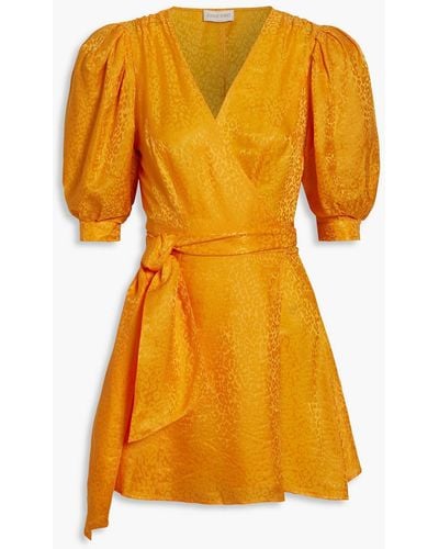 Ronny Kobo Anna Satin-jacquard Mini Wrap Dress - Yellow