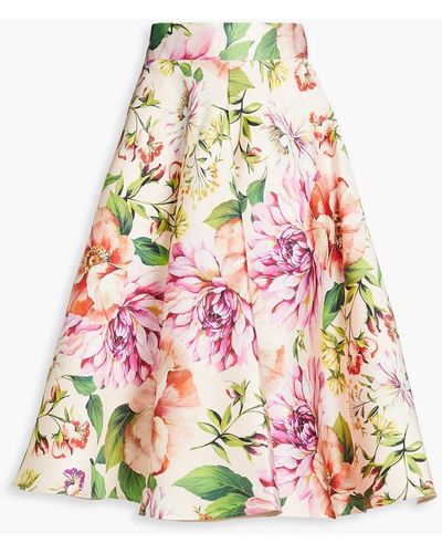 Dolce & Gabbana Ausgestellter midirock aus seide mit floralem print - Weiß
