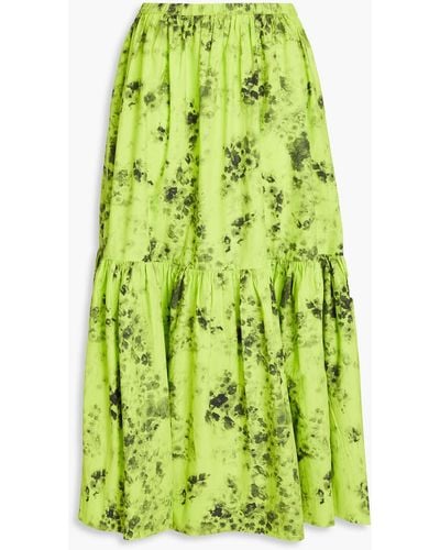 Ganni Midirock aus baumwollpopeline mit floralem print - Grün