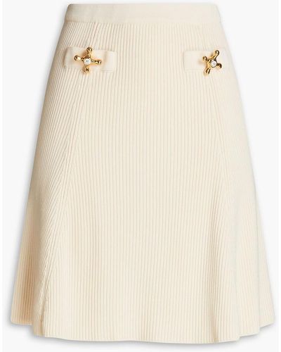 Moschino Embellished Ribbed Wool Mini Skirt - Natural