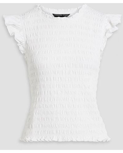 Veronica Beard Wyles Ruffled Shirred Cotton-jersey Top - White