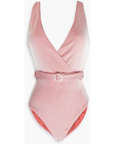 Onia Michelle Belted Striped Swimsuit - Pink