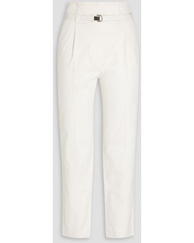 Brunello Cucinelli Bead-embellished Stretch Cotton Twill Tapered Pants - White
