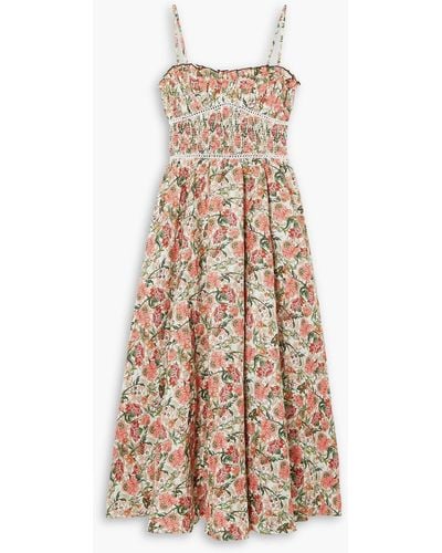 Lug Von Siga Melody Shirred Floral-print Linen Midi Dress - Natural