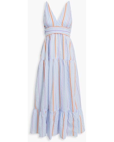 lemlem Bahiri Tiered Striped Poplin Maxi Dress - Blue