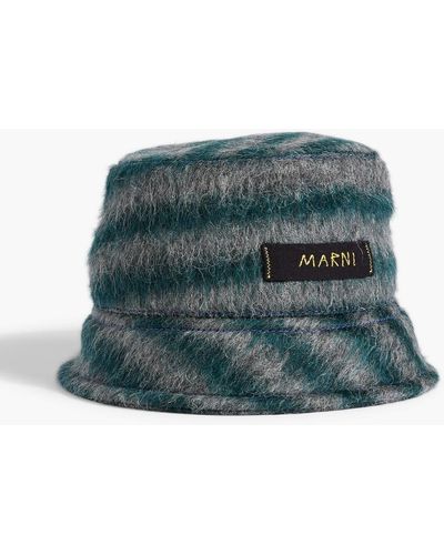 Marni Logo-appliquéd Striped Knitted Bucket Hat - Green