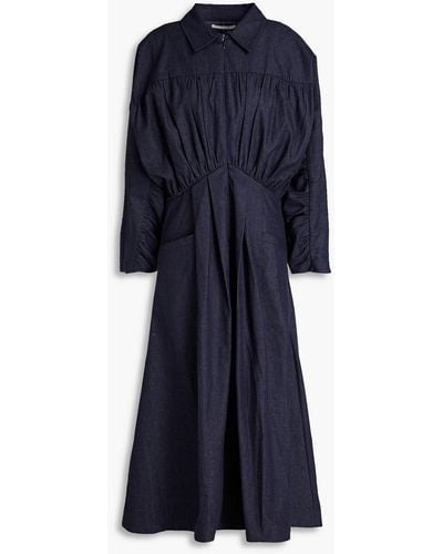 Co. Gathered Tton-chambray Midi Shirt Dress - Blue
