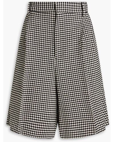Marni Pleated Gingham Wool-blend Twill Shorts - Grey