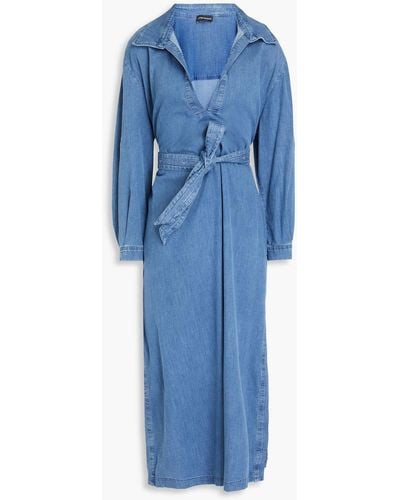 Emporio Armani Cotton-blend Chambray Midi Dress - Blue
