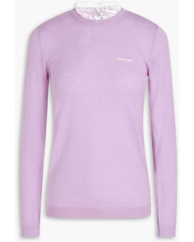 RED Valentino Point D'esprit-trimmed Embroidered Wool And Cashmere-blend Jumper - Purple