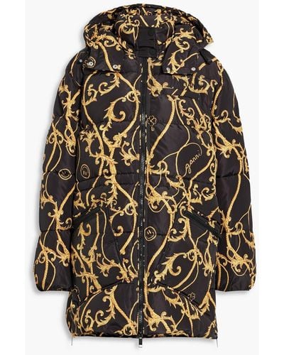 Ganni Quilted Printed Shell Hooded Coat - Black