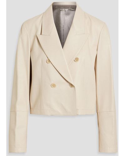 Brunello Cucinelli Double-breasted Bead-embellished Leather Jacket - Natural