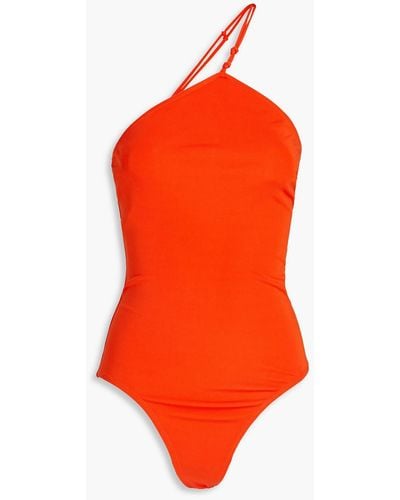 FRAME One-shoulder Knotted Jersey Bodysuit - Orange