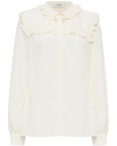 Sea Pussy-bow Ruffle-trimmed Silk Crepe De Chine Blouse - White