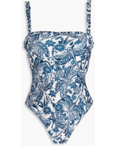 Agua Bendita Limon Ruffled Printed Swimsuit - Blue